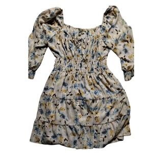 Express Women's Size XL Floral Print Tiered Mini Dress Smocked Waist‎ 3/4 Sleeve
